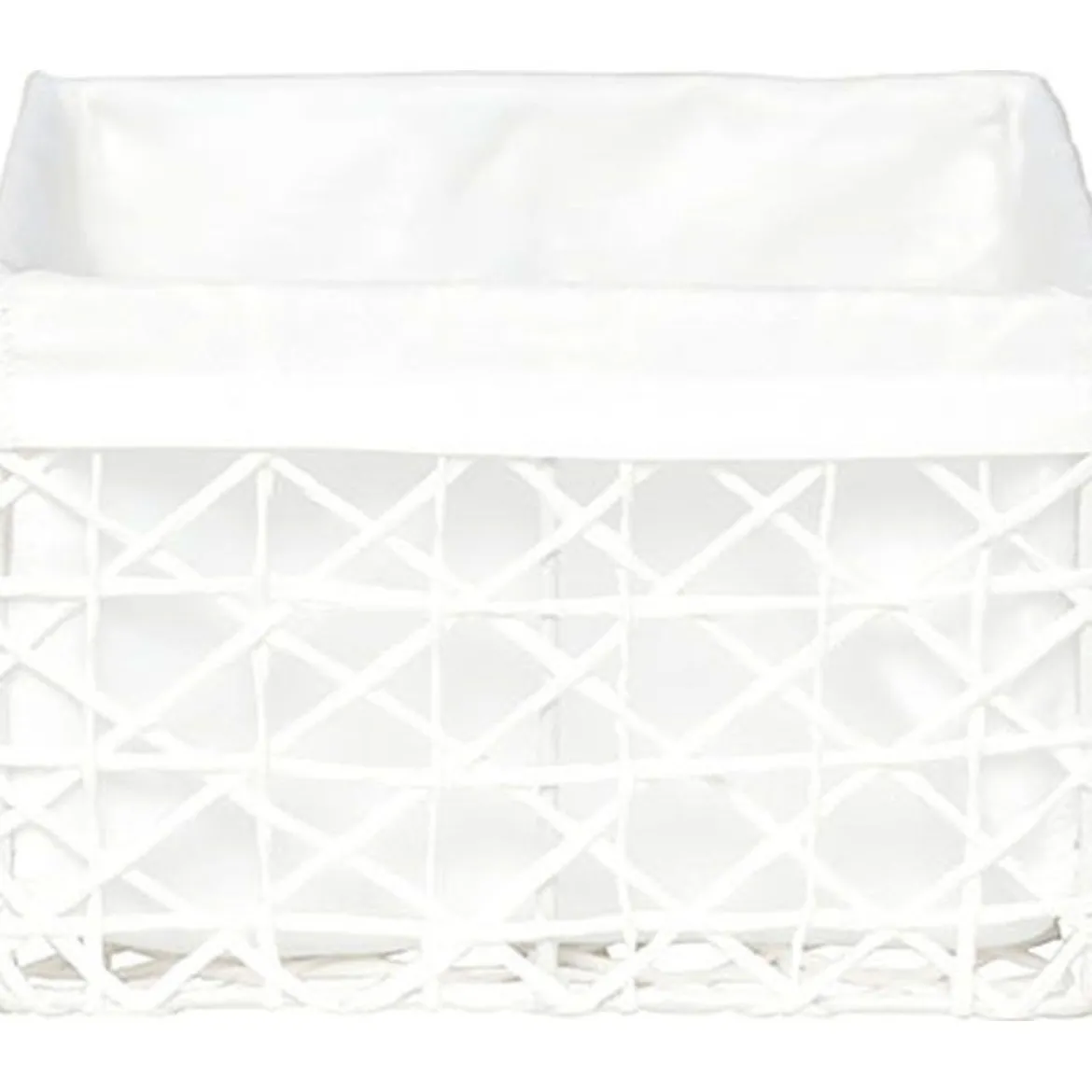 Cesta de baño blanca forrada con tejido 18x21cm