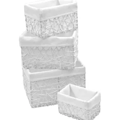 Cesta de baño blanca forrada con tejido 18x21cm