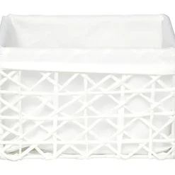 Cesta de baño blanca forrada con tejido 15x19cm