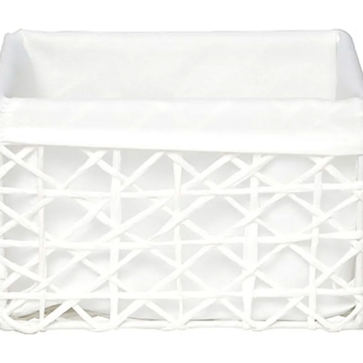 Cesta de baño blanca forrada con tejido 15x19cm