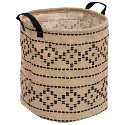 Cesta decorada VALY beige y negro de yute 32cm