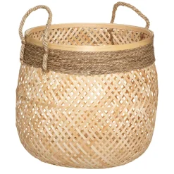 Cesta redonda beige de bambú 34x37cm