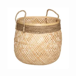 Cesta redonda beige de bambú 24x30cm