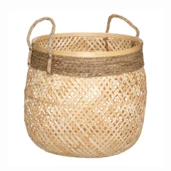 Cesta redonda beige de bambú 30x34cm