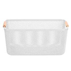 Cesto blanco con asa de bambú 36x22cm