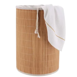 Cesto de ropa plegable marrón de bambú