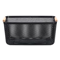 Cesto negro con asa de bambú 32x20.5cm