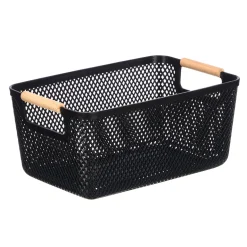 Cesto negro con asa de bambú 36x22cm