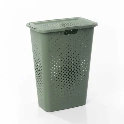 Cesto para ropa PIXEL verde con tapa 40l