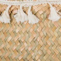 Cesto seagrass natural con pompones y asas