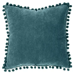 Cojín Azul Con Pompones 40x40Cm
