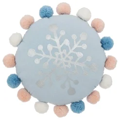 Cojín Azul Snow Con Pompones 35cm