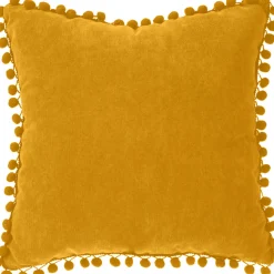 Cojín Ocre Con Pompones 40x40Cm