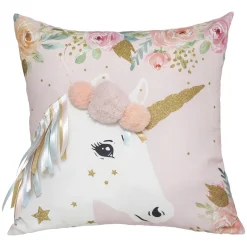 Cojín Unicornio C/Flecos Y Pompones