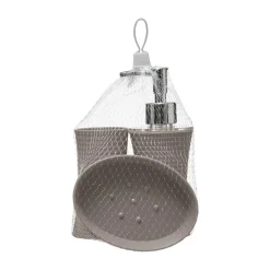 Conjunto De 3 Accesorios Baño Rayas Gris Pardo