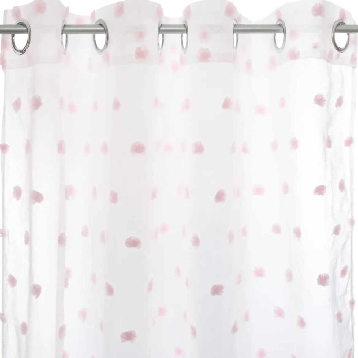 Cortina Blanca C/Pompones Rosa 140x240Cm