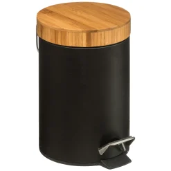 Cubo de basura para baño con tapa de bambú