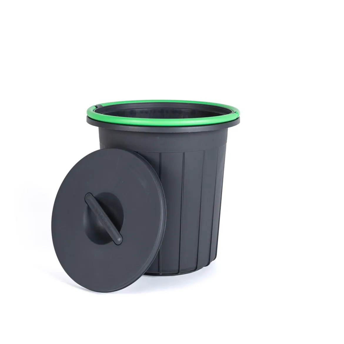 Cubo reciclaje negro con asa verde 25L