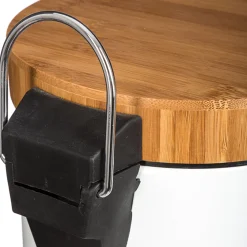 Cubo wc blanco de metal con tapa de bambú 3L
