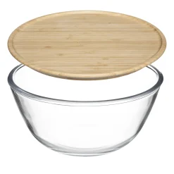 Ensaladera de vidrio 2.5L con tapa bambú