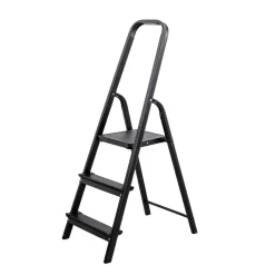 Escalera Negra Con 3 Peldaños De Aluminio 130cm
