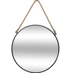 Espejo de pared ETNIC redondo negro con cuerda