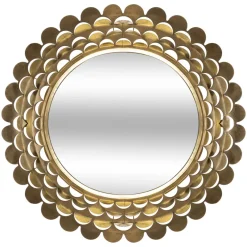 Espejo De Pared Metal Flor Dorado 91x9Cm