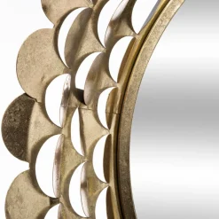 Espejo De Pared Metal Flor Dorado 91x9Cm
