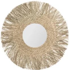 Espejo De Pared Redondo Ael Beige De Rafia 80Cm