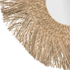 Espejo De Pared Redondo Ael Beige De Rafia 80Cm