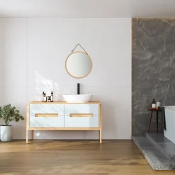 Espejo de pared wc bambú D38cm