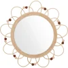 Espejo POMME beige de ratán con pompones 38cm