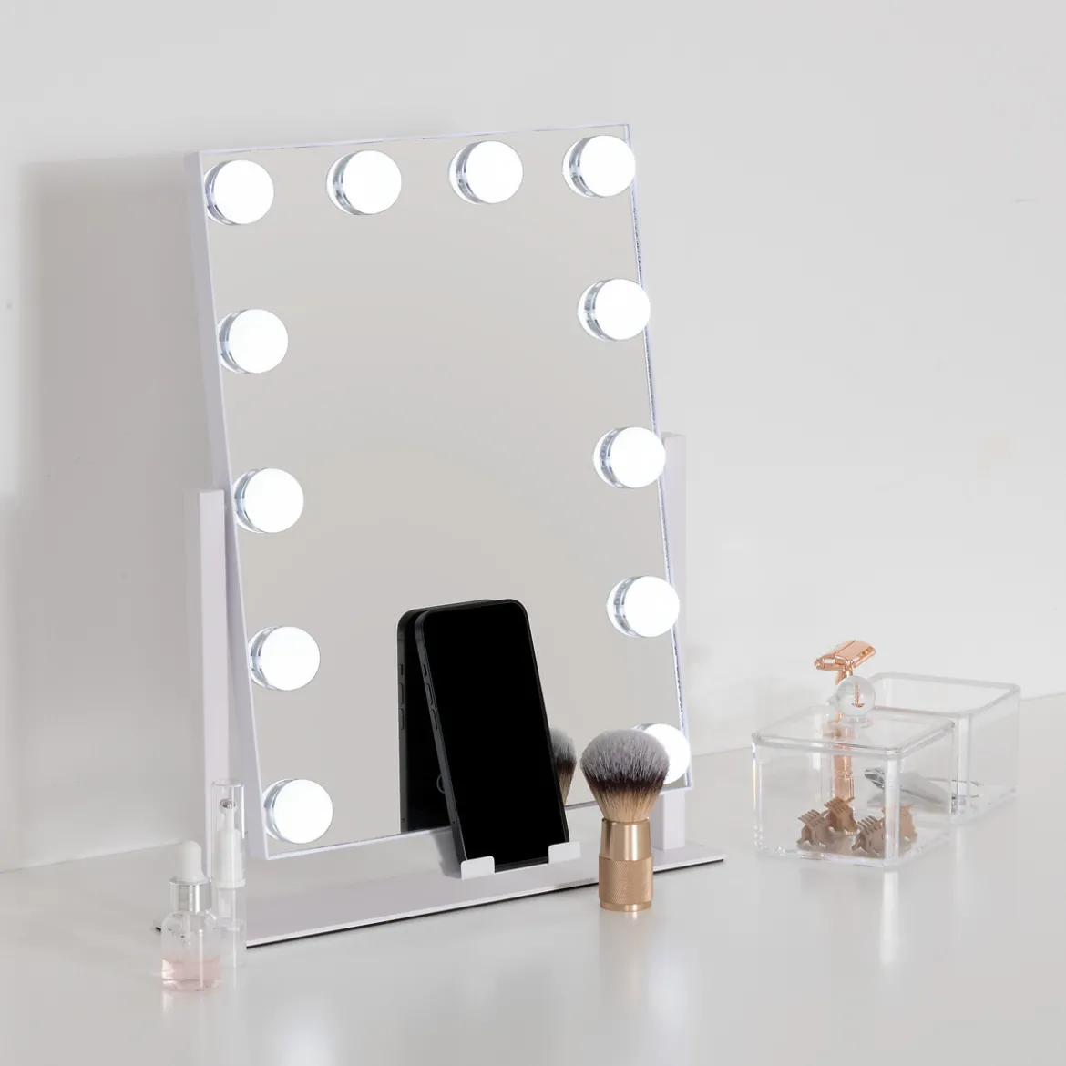 Espejo wc blanco con luz led 43cm