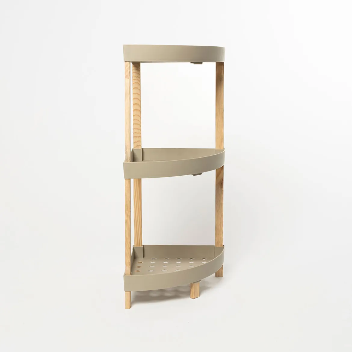 Estante esquinero con 3 niveles beige de madera