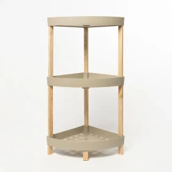 Estante esquinero con 3 niveles beige de madera