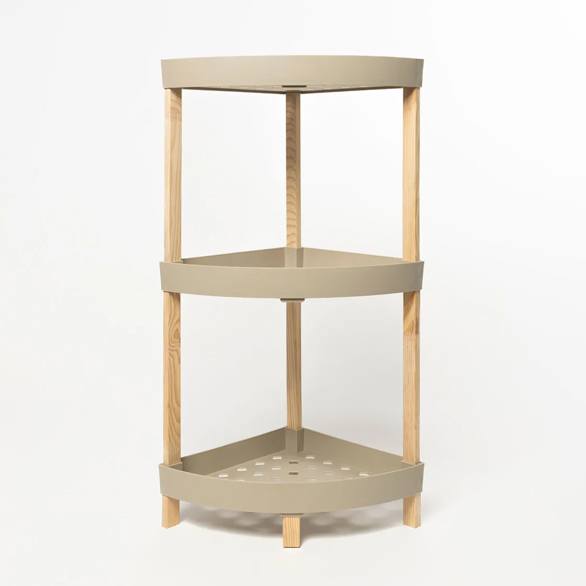 Estante esquinero con 3 niveles beige de madera
