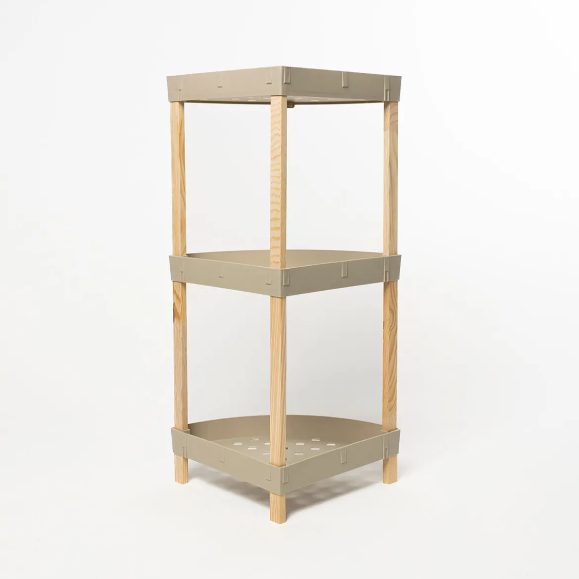 Estante esquinero con 3 niveles beige de madera