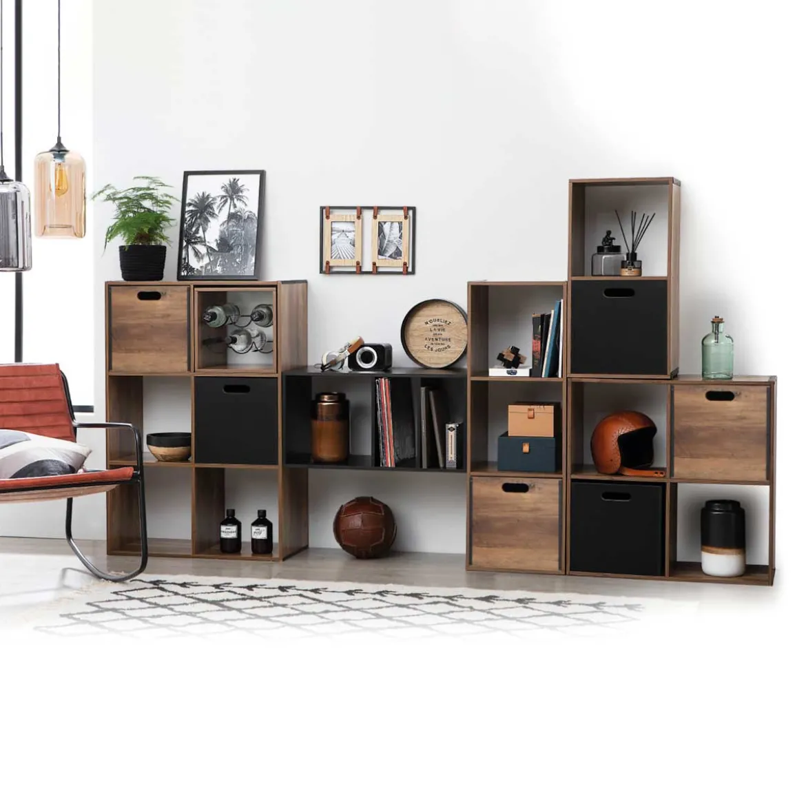 Estantería marrón oscuro con 4 cubos MIXMODUL