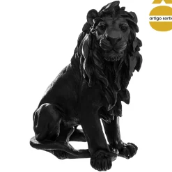 Estatua León Resina Blanco/Negro 31Cm