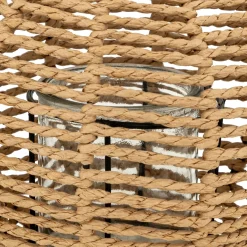 Farol De Rafia Beige Con Portavelas De Vidrio Maty