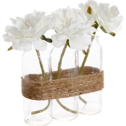 3 Floreros De Vidrio Con Rosas 22Cm
