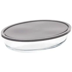 Fuente ovalada para horno de vidrio con tapa