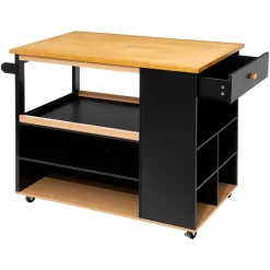 Isla de cocina de madera con ruedas