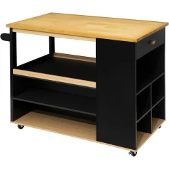 Isla de cocina de madera con ruedas