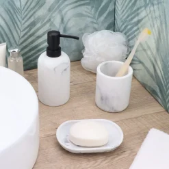 Jabonera de baño blanco efecto mármol