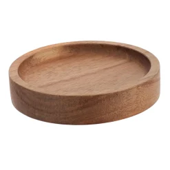 Jabonera redonda marrón de madera de acacia