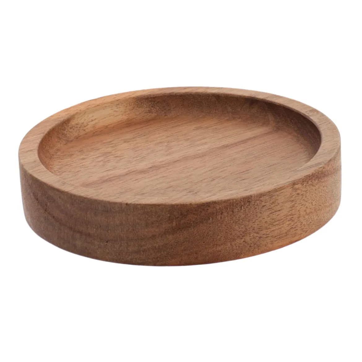 Jabonera redonda marrón de madera de acacia