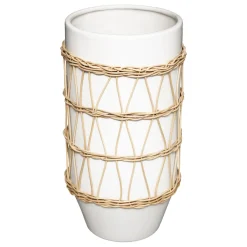 Jarrón Blanco De Cerámica Decoración Ratán