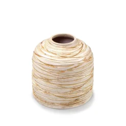 Jarrón De Cerámica A Rayas Beige 20Cm