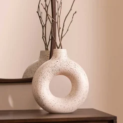 Jarrón De Cerámica Blanca Con Lunares Negros 30cm
